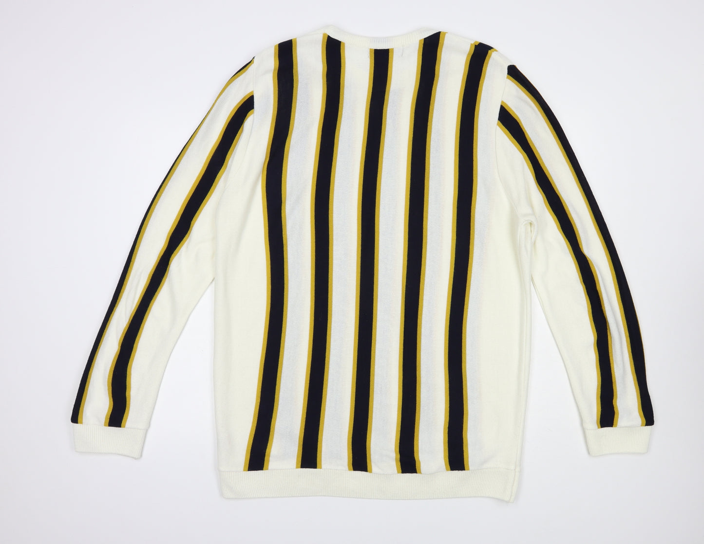 Primark Mens Ivory Crew Neck Striped Acrylic Pullover Jumper Size 2XL