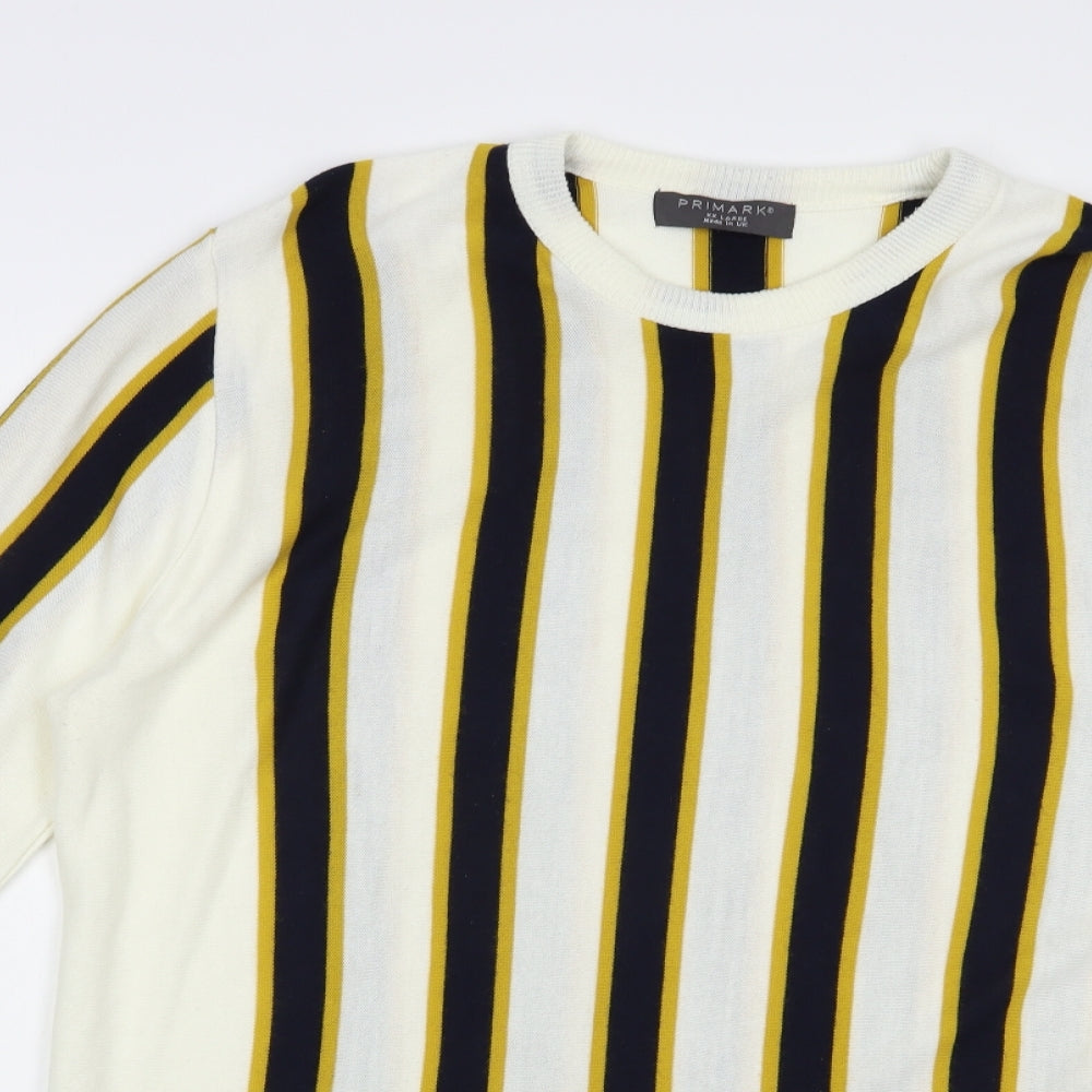 Primark Mens Ivory Crew Neck Striped Acrylic Pullover Jumper Size 2XL
