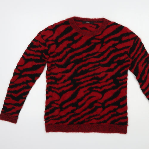George Womens Red Crew Neck Animal Print Polyamide Pullover Jumper Size 8
