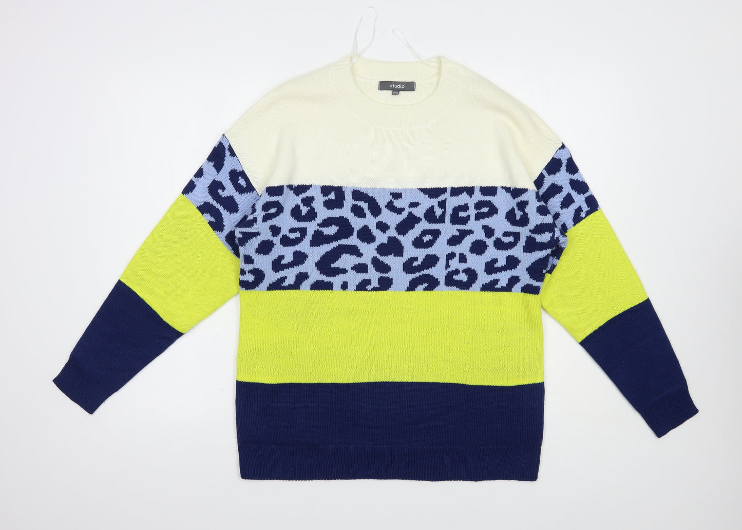 Studio Womens Multicoloured Crew Neck Animal Print Acrylic Pullover Jumper Size 12