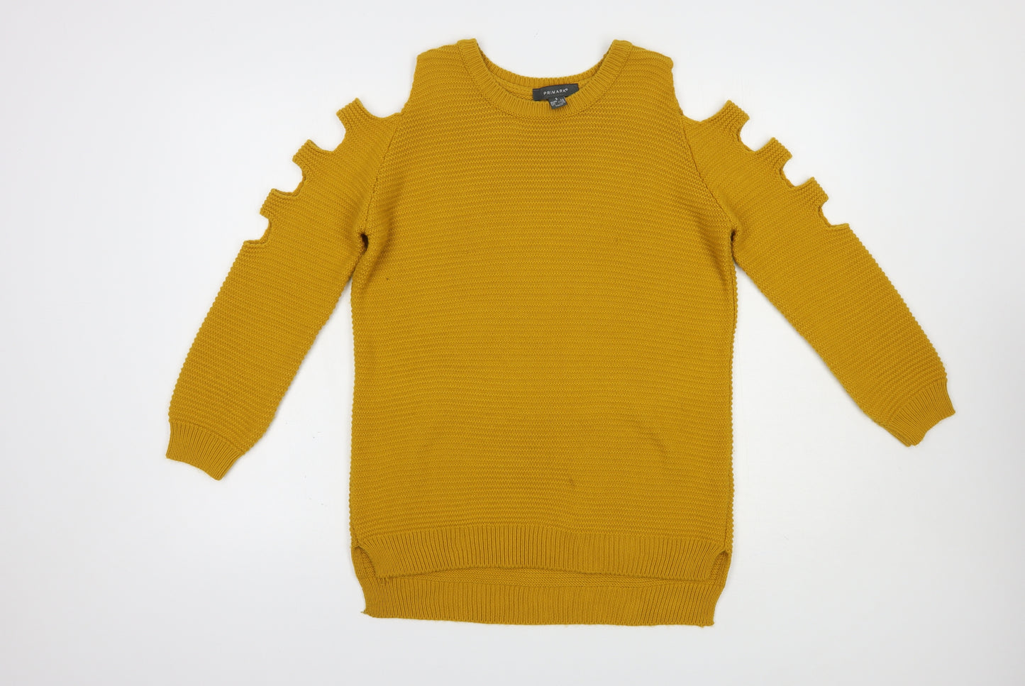 Primark Womens Yellow Crew Neck  Acrylic Pullover Jumper Size 8   - Cold Shoulder