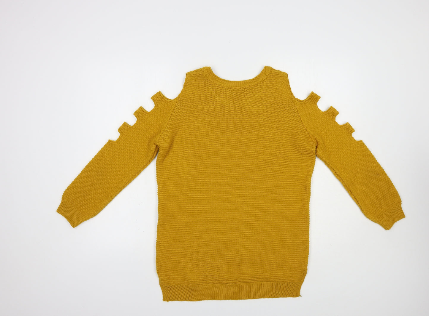 Primark Womens Yellow Crew Neck  Acrylic Pullover Jumper Size 8   - Cold Shoulder