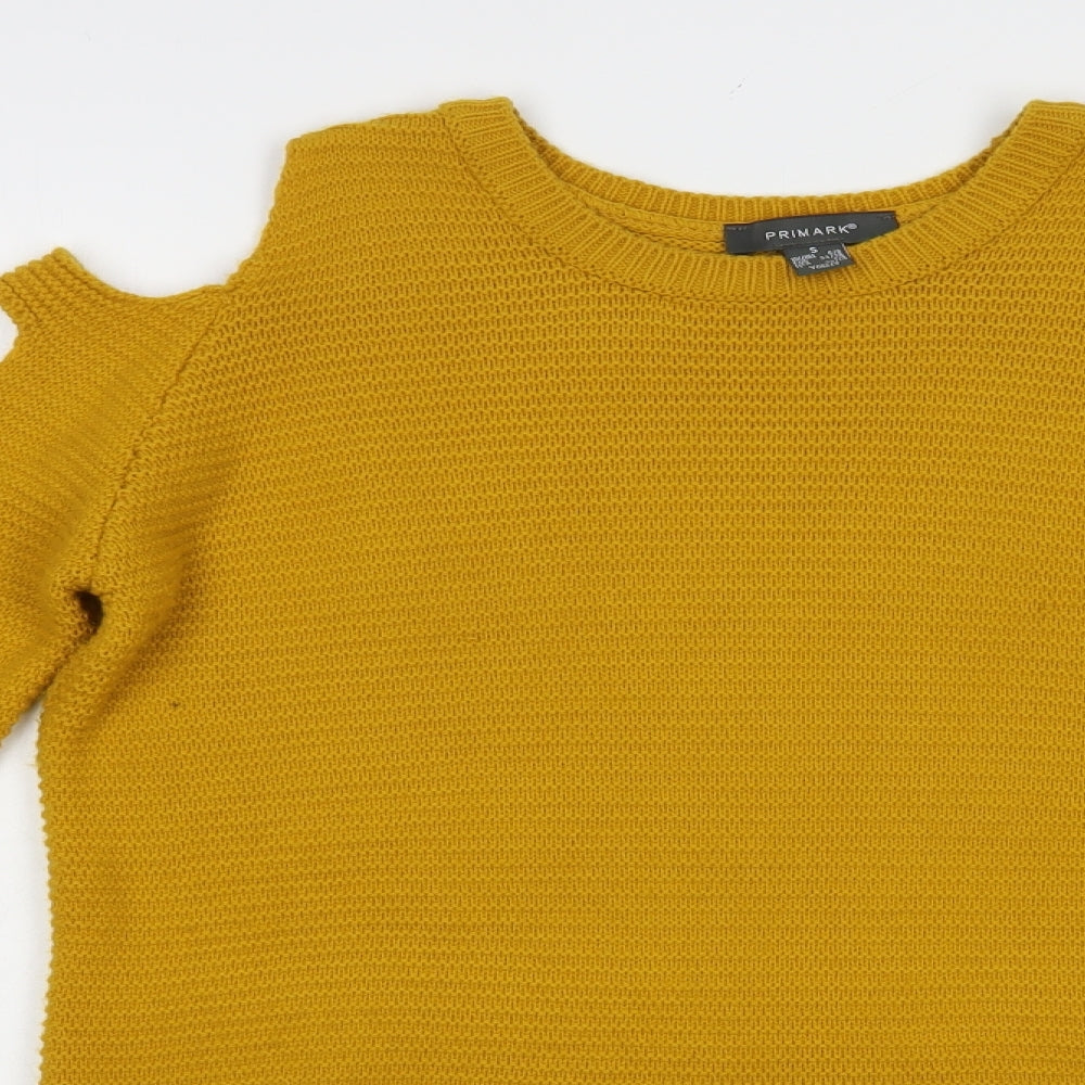 Primark Womens Yellow Crew Neck  Acrylic Pullover Jumper Size 8   - Cold Shoulder