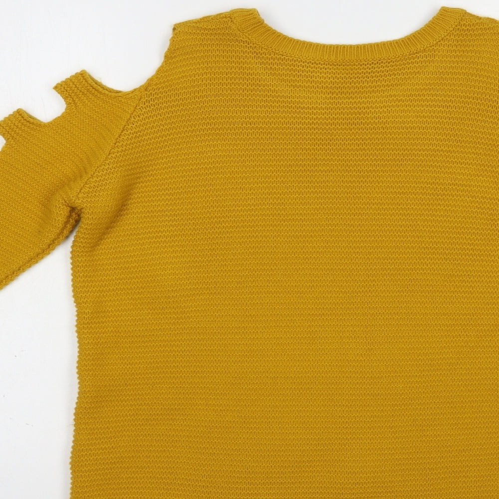 Primark Womens Yellow Crew Neck  Acrylic Pullover Jumper Size 8   - Cold Shoulder