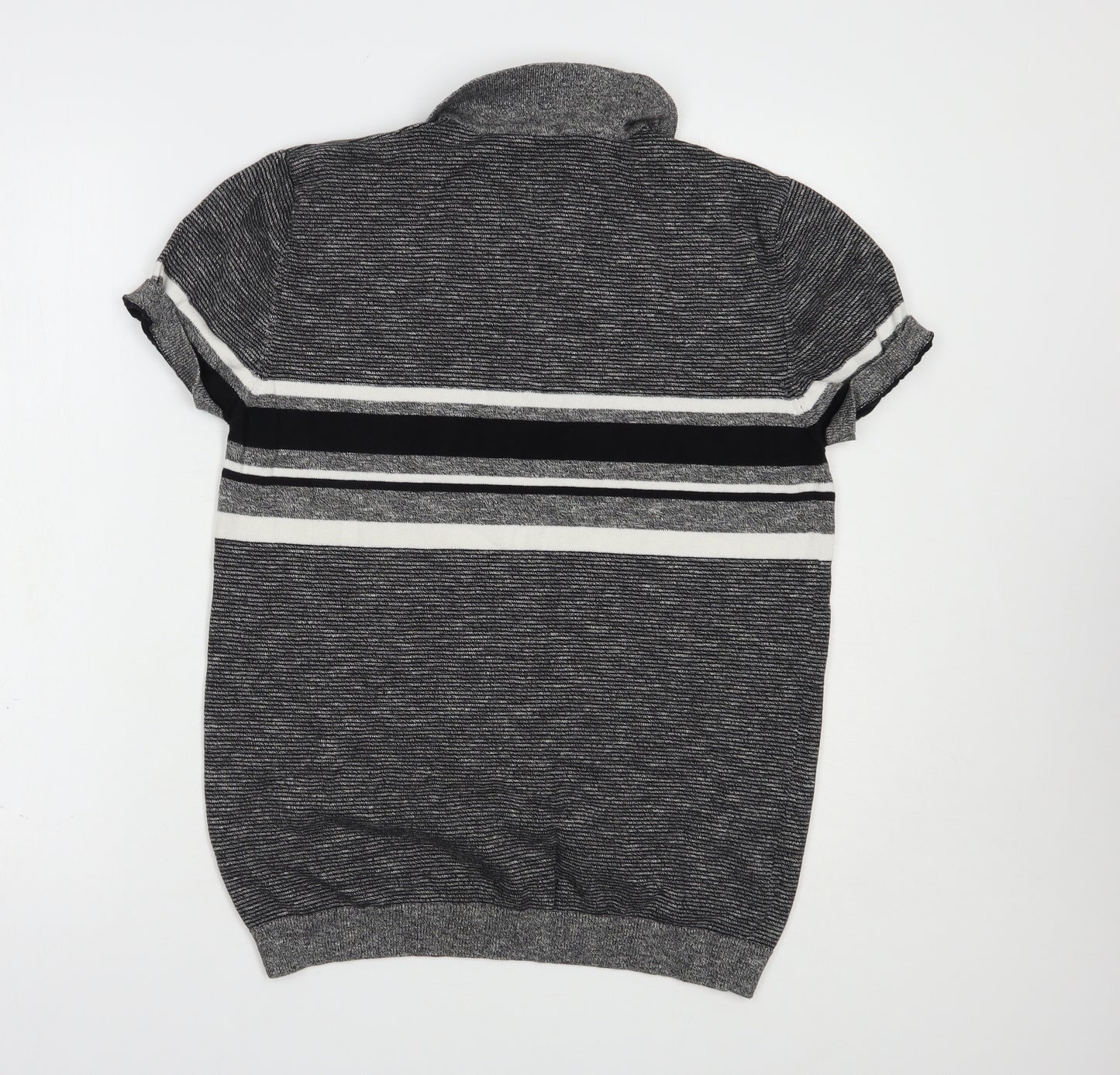 George Mens Grey Striped Cotton  Polo Size M Collared Zip