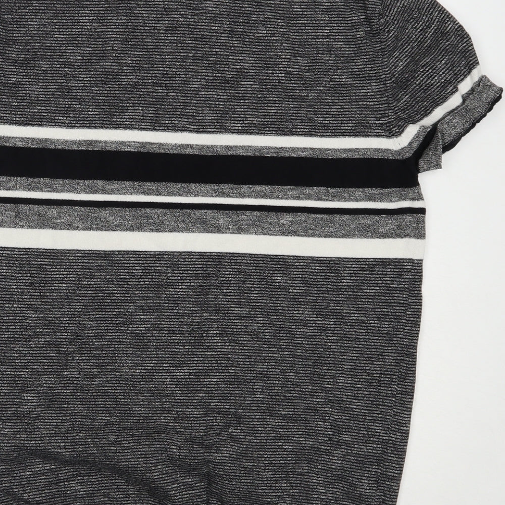 George Mens Grey Striped Cotton  Polo Size M Collared Zip