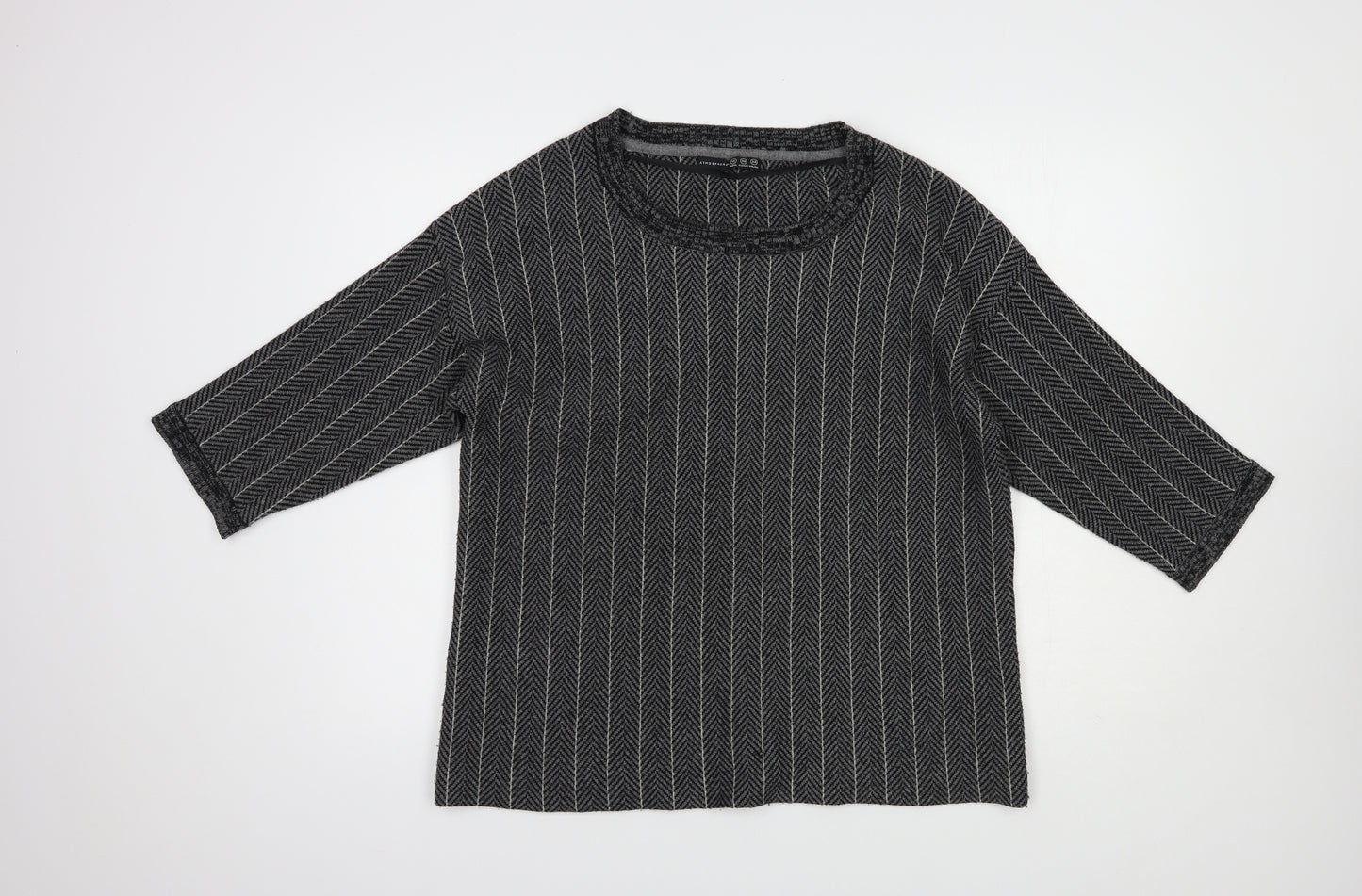 Atmosphere Womens Grey Scoop Neck Herringbone Acrylic Pullover Jumper Size 12
