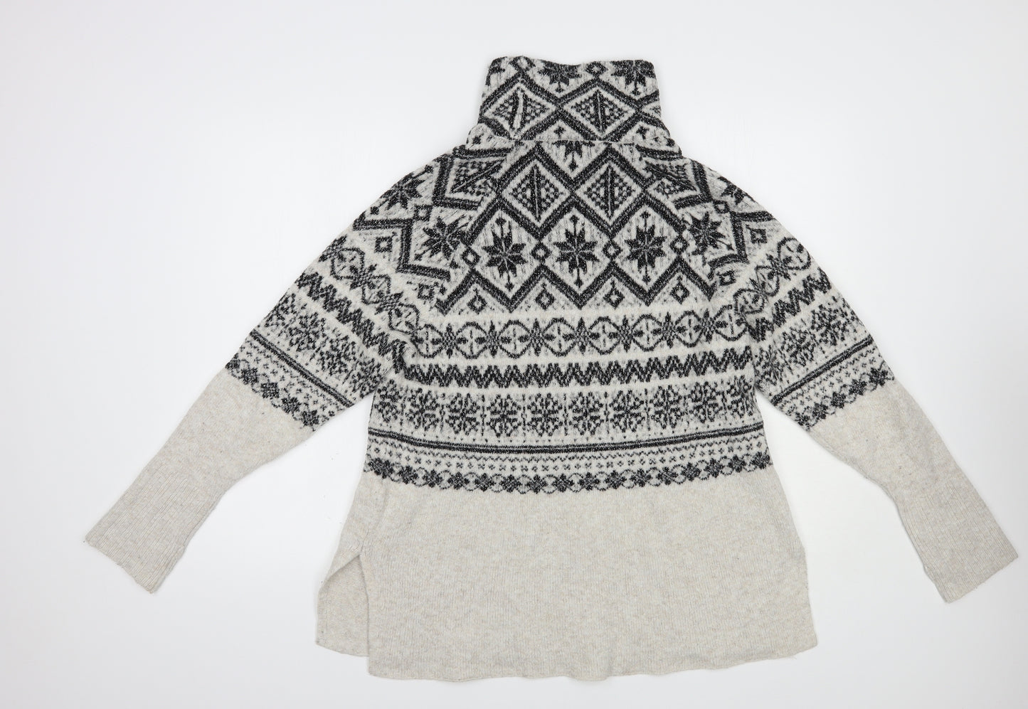 H&M Womens Grey High Neck Fair Isle Acrylic Pullover Jumper Size S