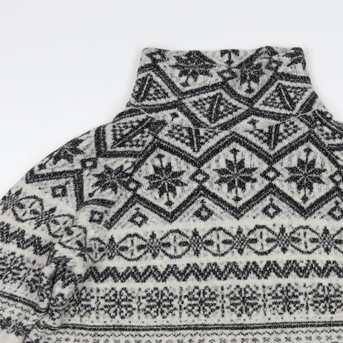 H&M Womens Grey High Neck Fair Isle Acrylic Pullover Jumper Size S