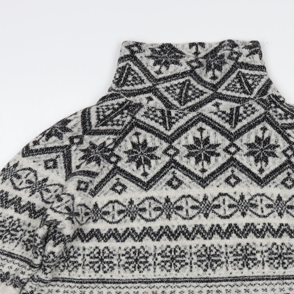 H&M Womens Grey High Neck Fair Isle Acrylic Pullover Jumper Size S