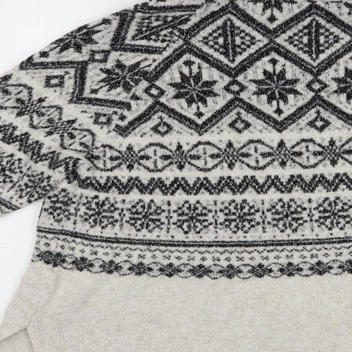 H&M Womens Grey High Neck Fair Isle Acrylic Pullover Jumper Size S