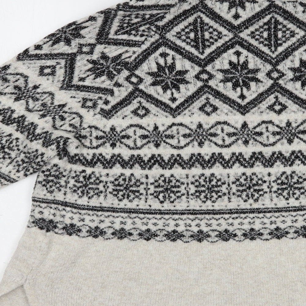 H&M Womens Grey High Neck Fair Isle Acrylic Pullover Jumper Size S