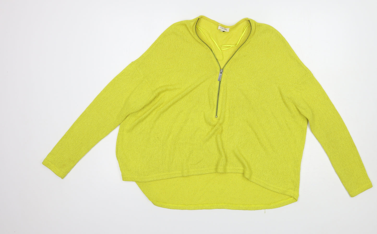 River Island Womens Yellow V-Neck  Viscose Pullover Jumper Size 10