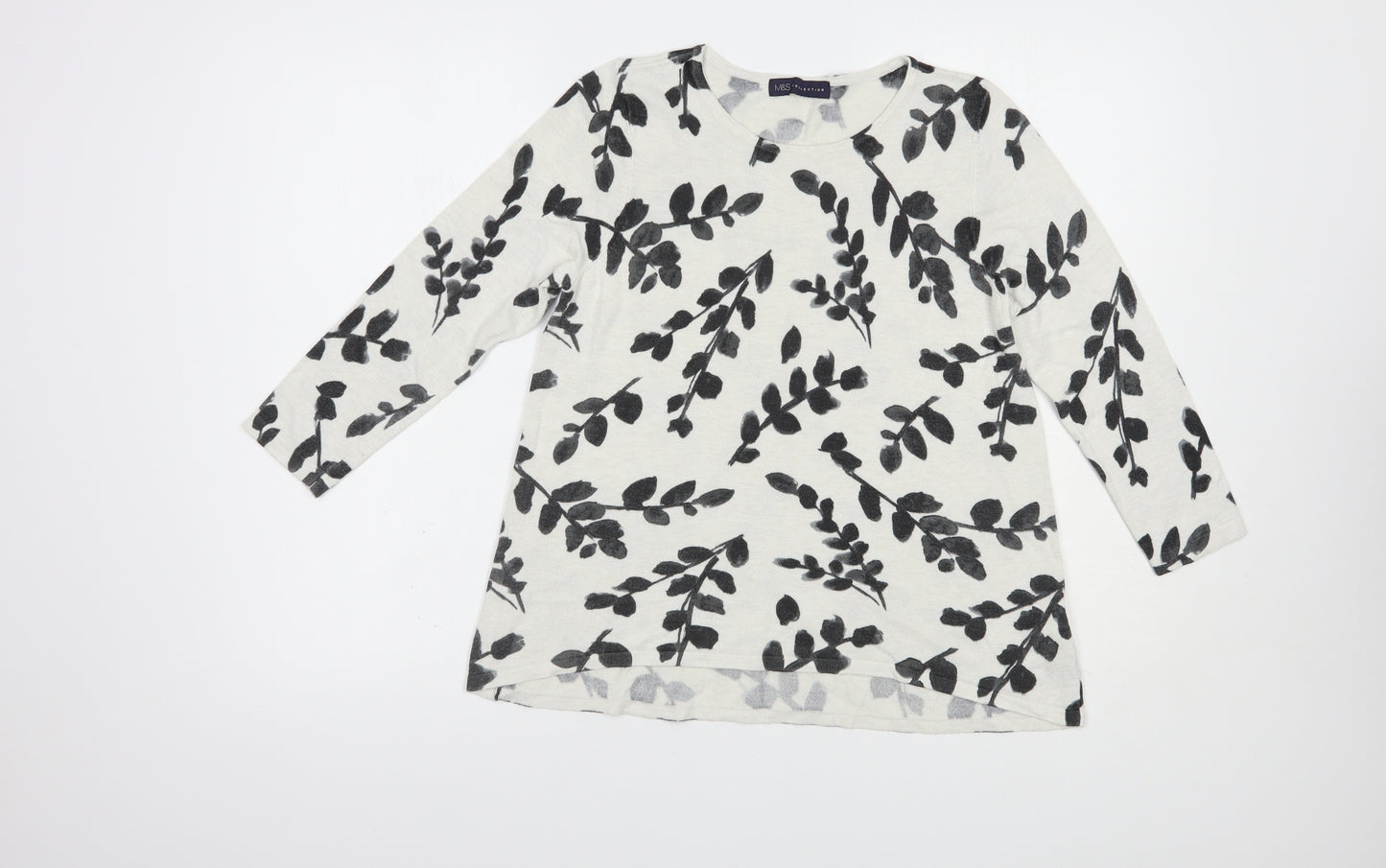 Marks and Spencer Womens White Crew Neck Floral Viscose Pullover Jumper Size 12