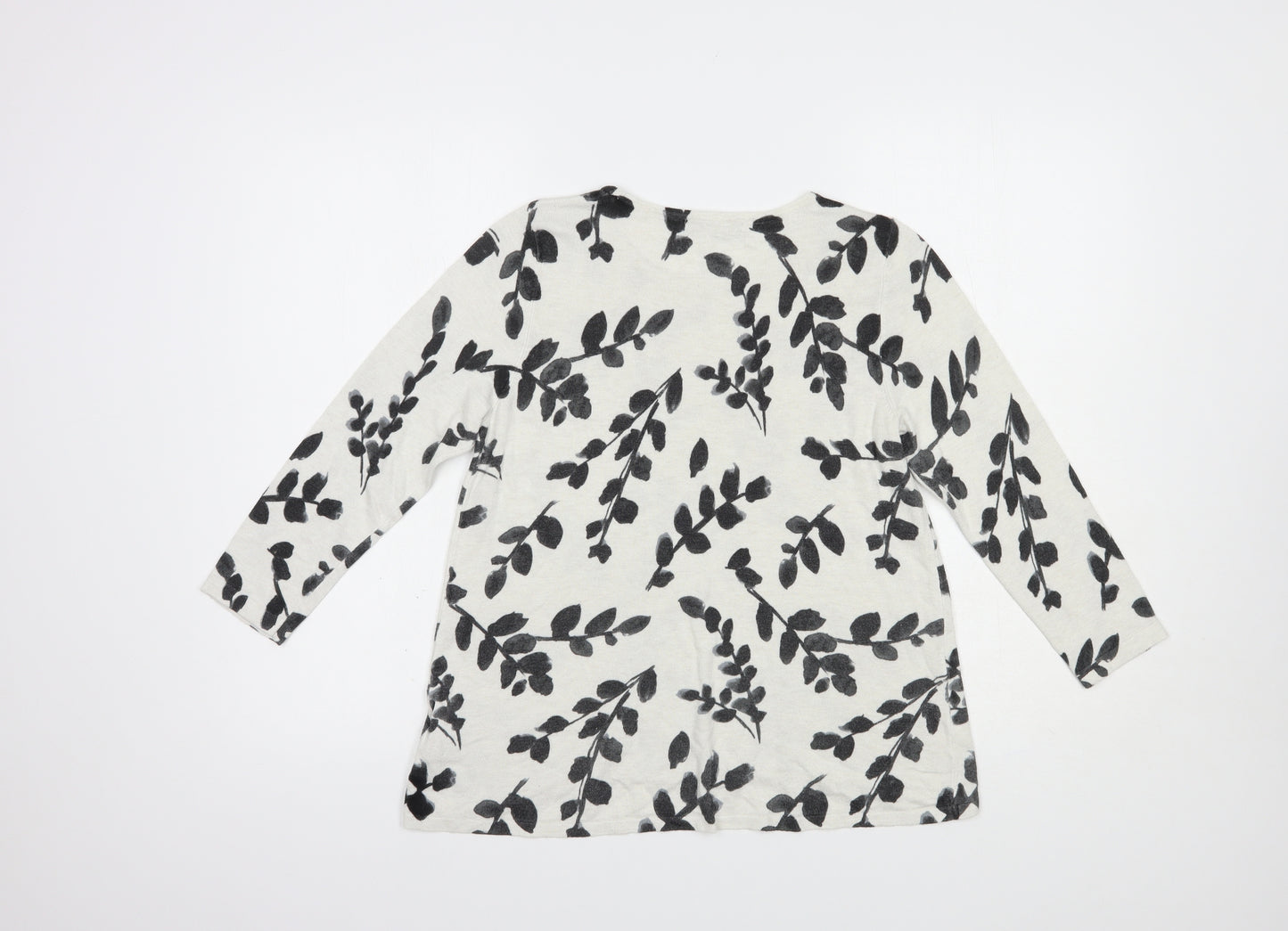 Marks and Spencer Womens White Crew Neck Floral Viscose Pullover Jumper Size 12