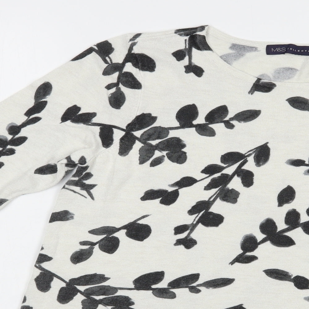 Marks and Spencer Womens White Crew Neck Floral Viscose Pullover Jumper Size 12