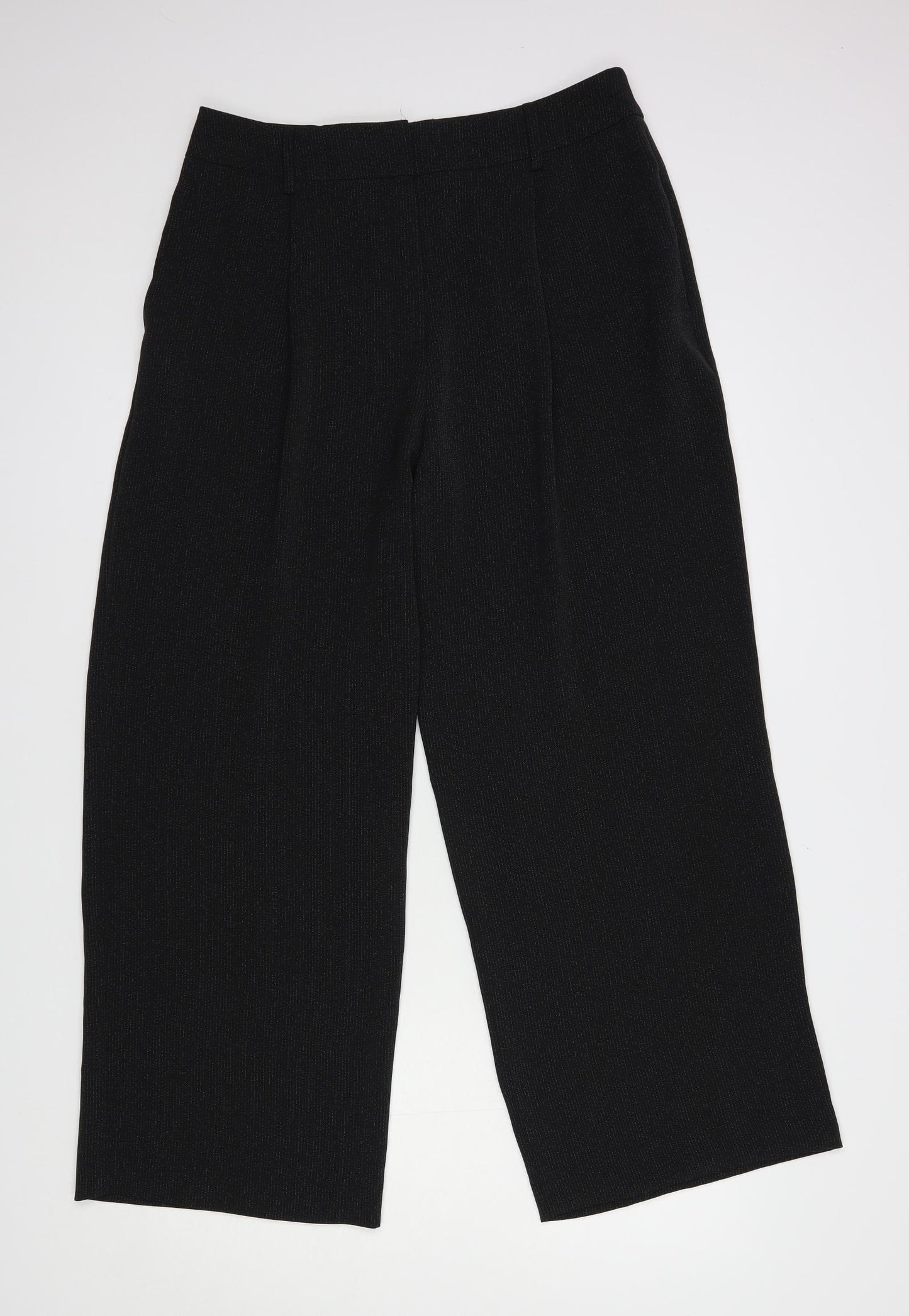 Marks and Spencer Womens Black Striped Polyester Dress Pants Trousers Size 14 L29 in Regular Hook & Eye
