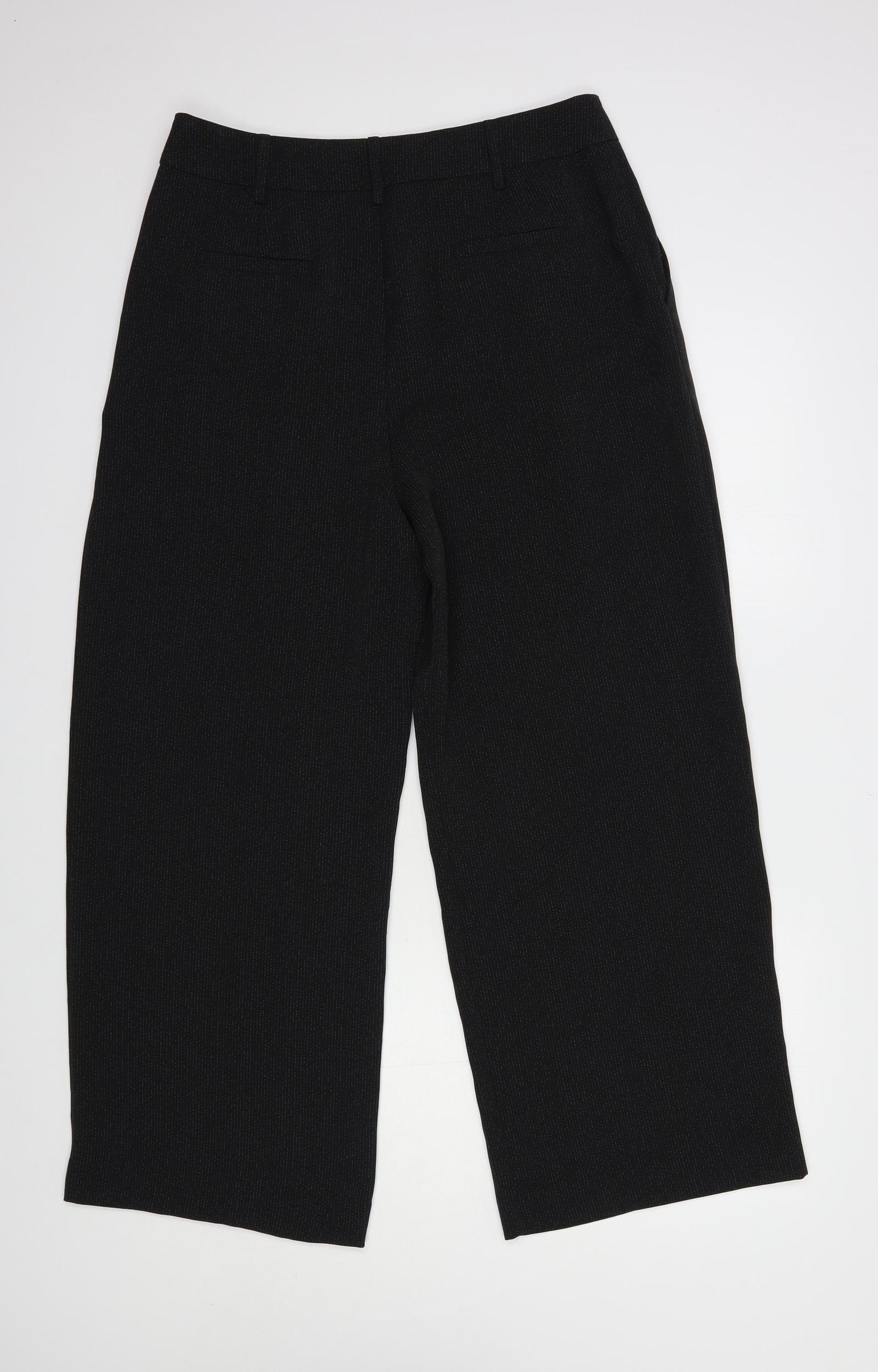 Marks and Spencer Womens Black Striped Polyester Dress Pants Trousers Size 14 L29 in Regular Hook & Eye