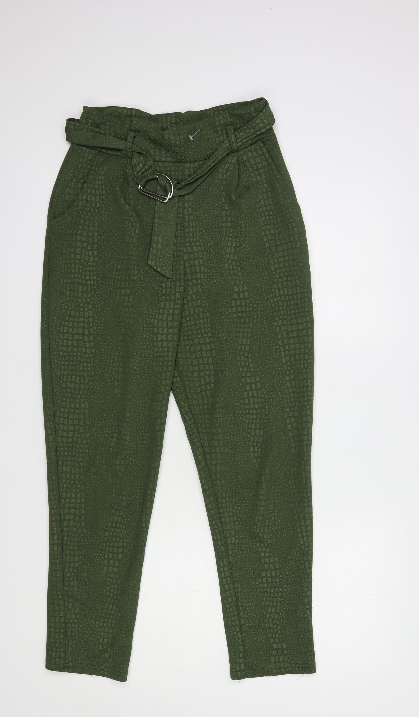 PRETTYLITTLETHING Womens Green Animal Print Polyester Trousers  Size 10 L28 in Regular Buckle