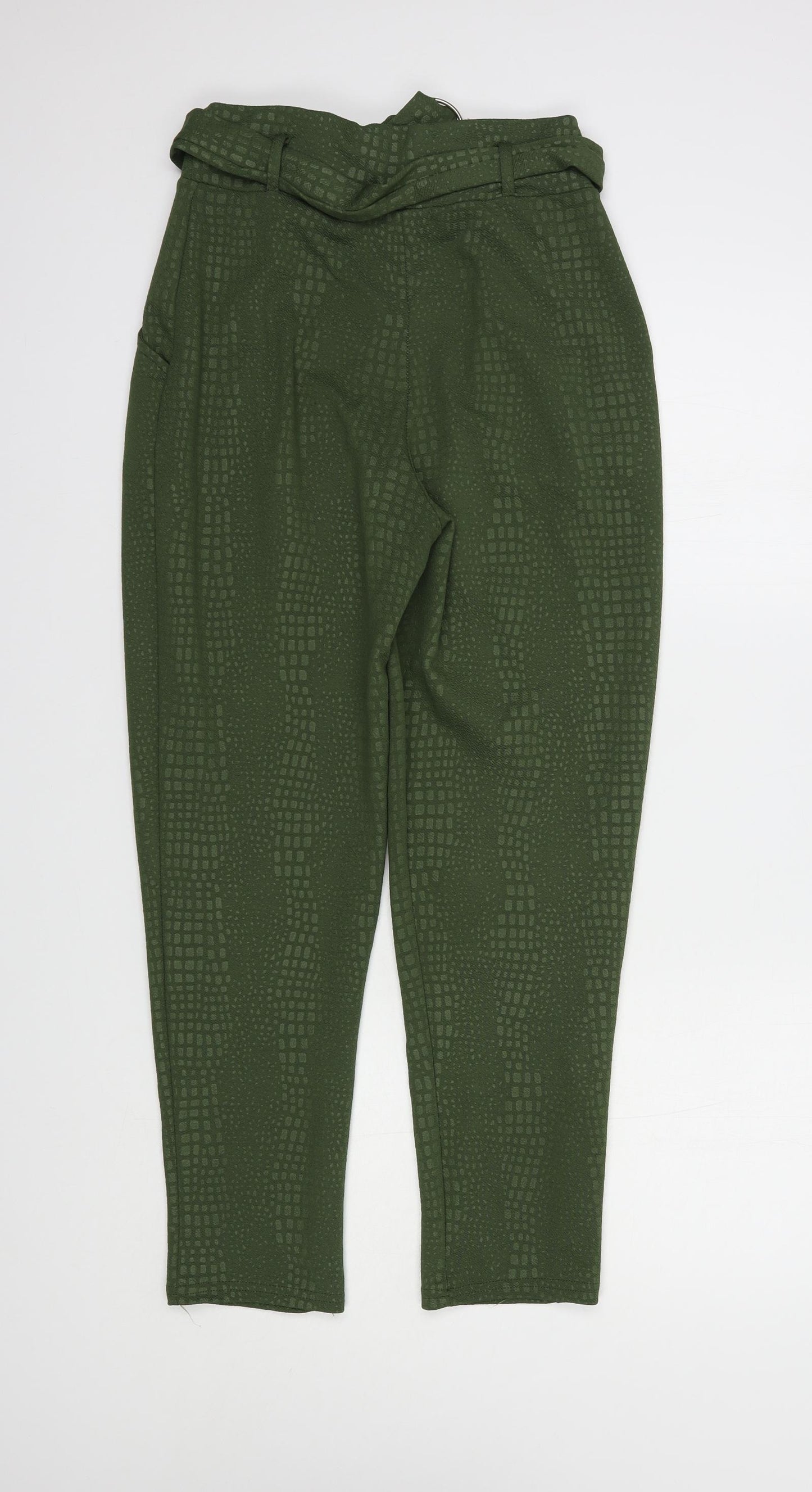 PRETTYLITTLETHING Womens Green Animal Print Polyester Trousers  Size 10 L28 in Regular Buckle