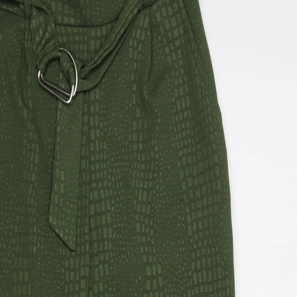 PRETTYLITTLETHING Womens Green Animal Print Polyester Trousers  Size 10 L28 in Regular Buckle
