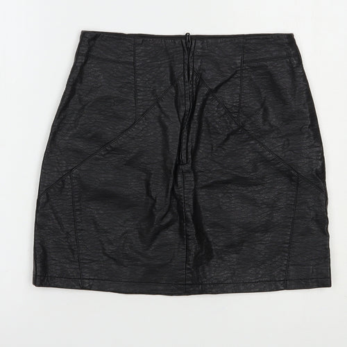 H&M Womens Black  Polyurethane Mini Skirt Size 10   Zip