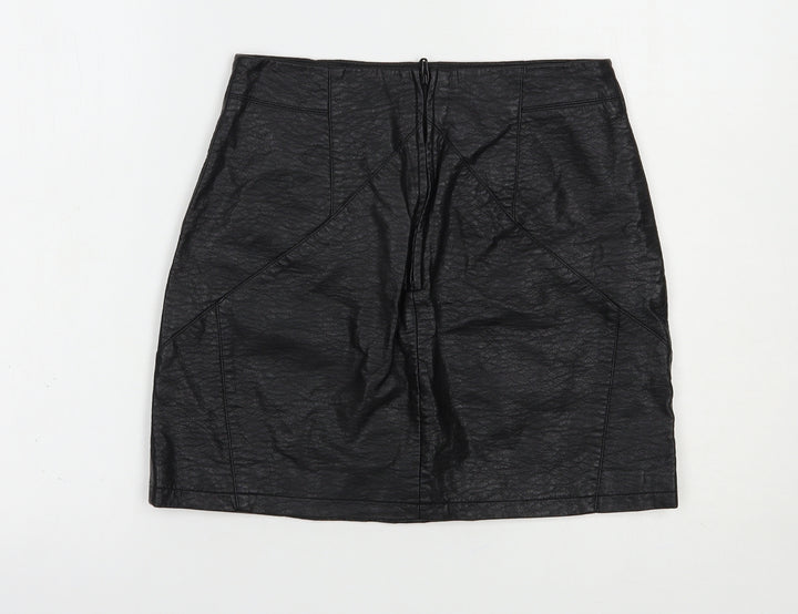 H&M Womens Black Polyurethane Mini Skirt Size 10 Zip
