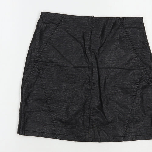 H&M Womens Black  Polyurethane Mini Skirt Size 10   Zip