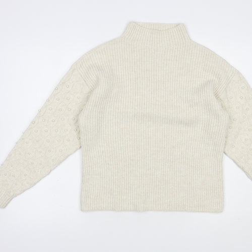 George Womens Beige Mock Neck  Acrylic Pullover Jumper Size S