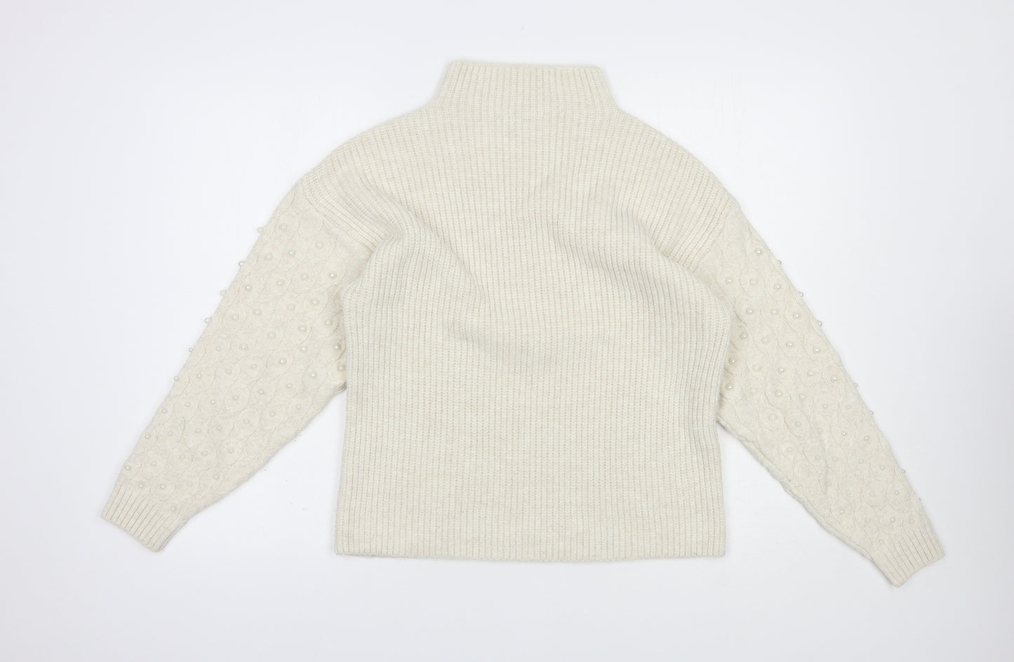 George Womens Beige Mock Neck  Acrylic Pullover Jumper Size S