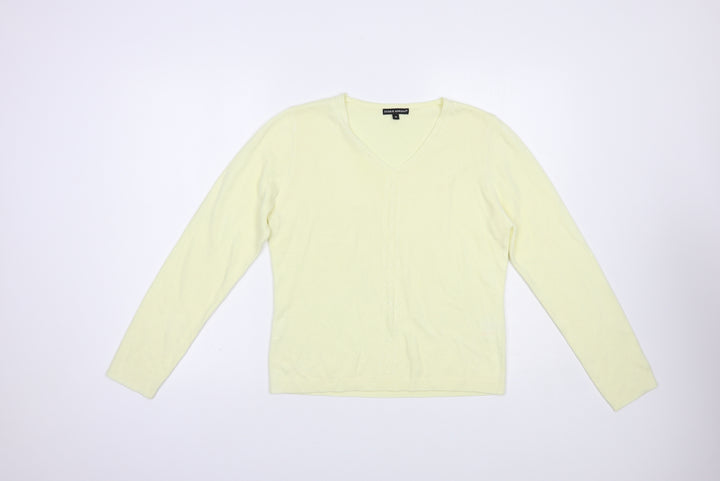 Debbie Morgan Womens Yellow V-Neck  Acrylic Pullover Jumper Size M