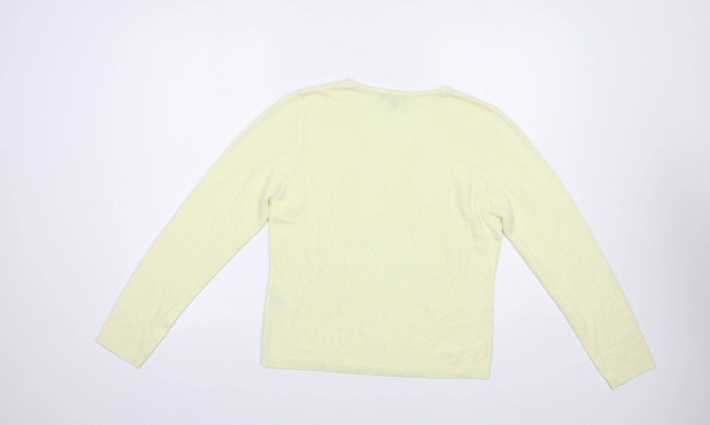 Debbie Morgan Womens Yellow V-Neck  Acrylic Pullover Jumper Size M