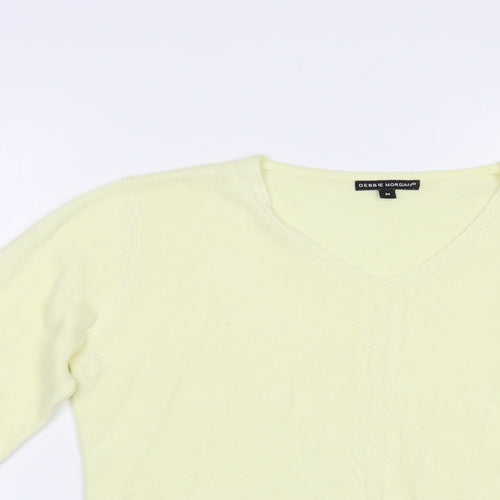 Debbie Morgan Womens Yellow V-Neck  Acrylic Pullover Jumper Size M