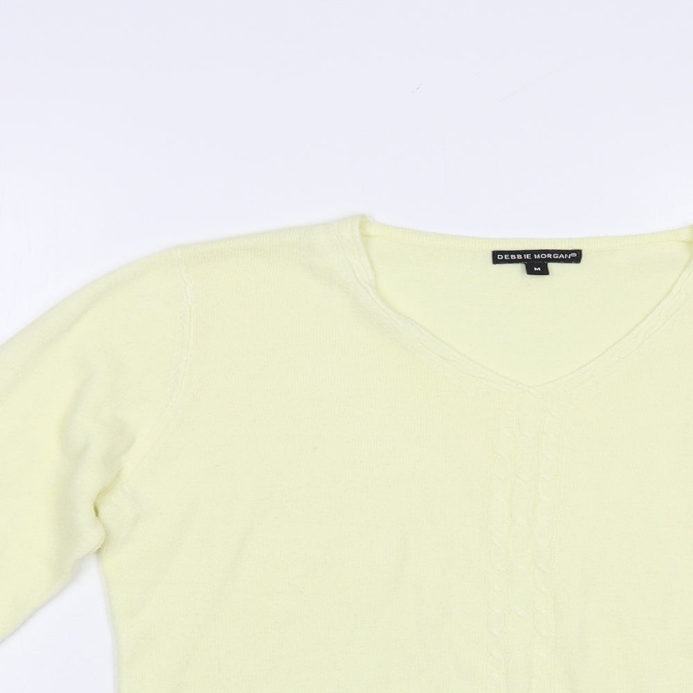 Debbie Morgan Womens Yellow V-Neck  Acrylic Pullover Jumper Size M