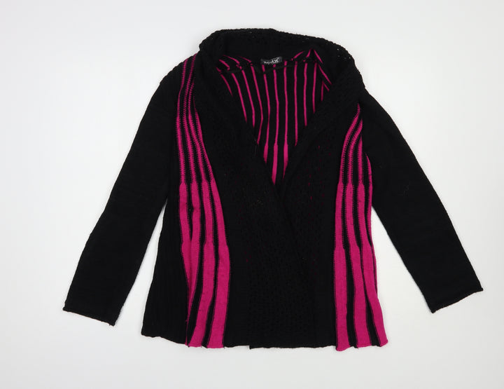 Impulse Womens Black Collared Striped Acrylic Cardigan Jumper Size M