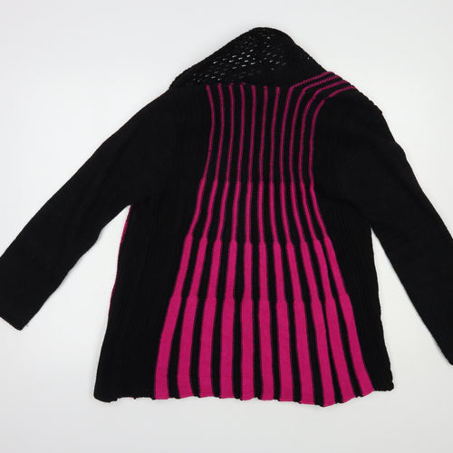Impulse Womens Black Collared Striped Acrylic Cardigan Jumper Size M