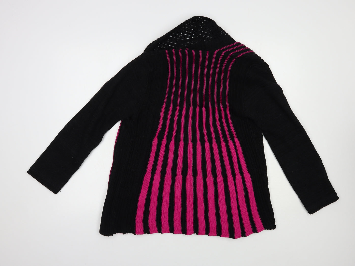 Impulse Womens Black Collared Striped Acrylic Cardigan Jumper Size M