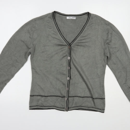 H&W Womens Grey V-Neck  Acrylic Cardigan Jumper Size M