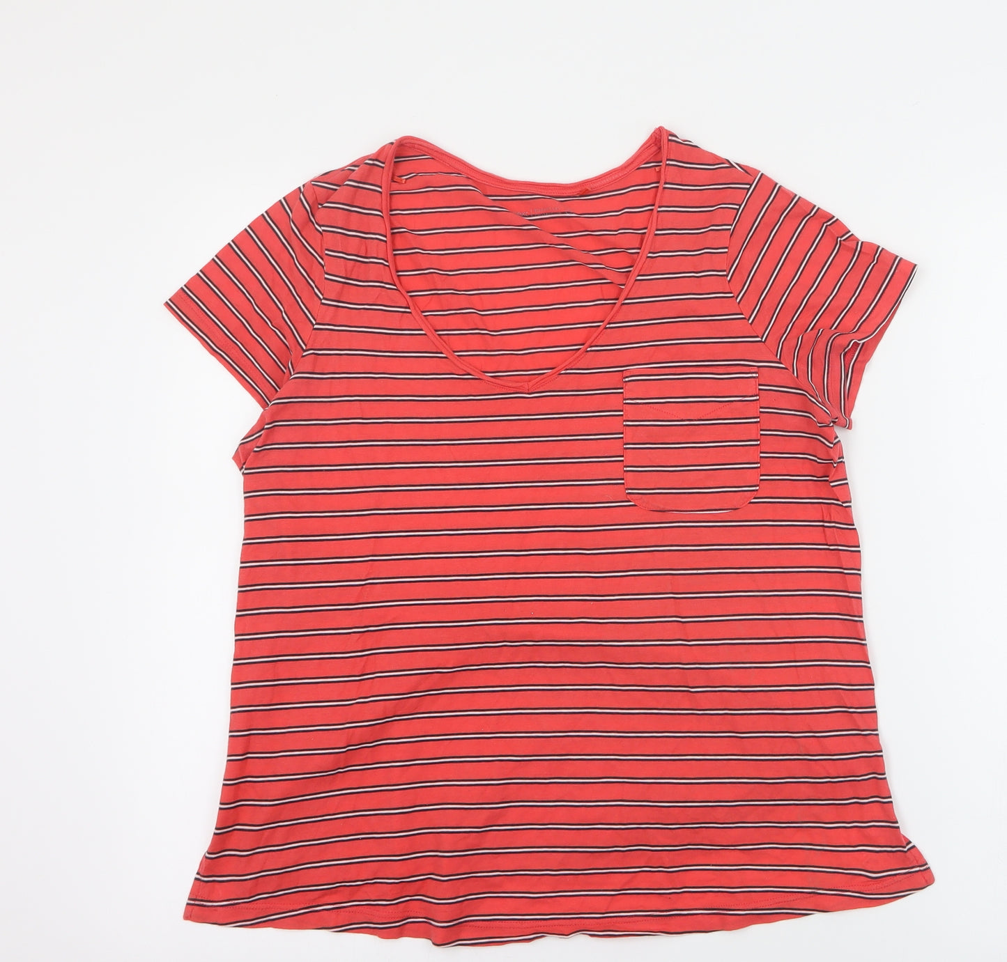 NEXT Womens Red Striped 100% Cotton Basic T-Shirt Size 10 V-Neck