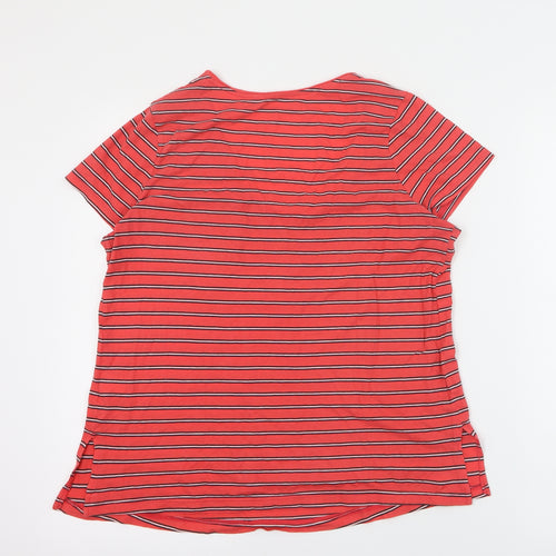 NEXT Womens Red Striped 100% Cotton Basic T-Shirt Size 10 V-Neck