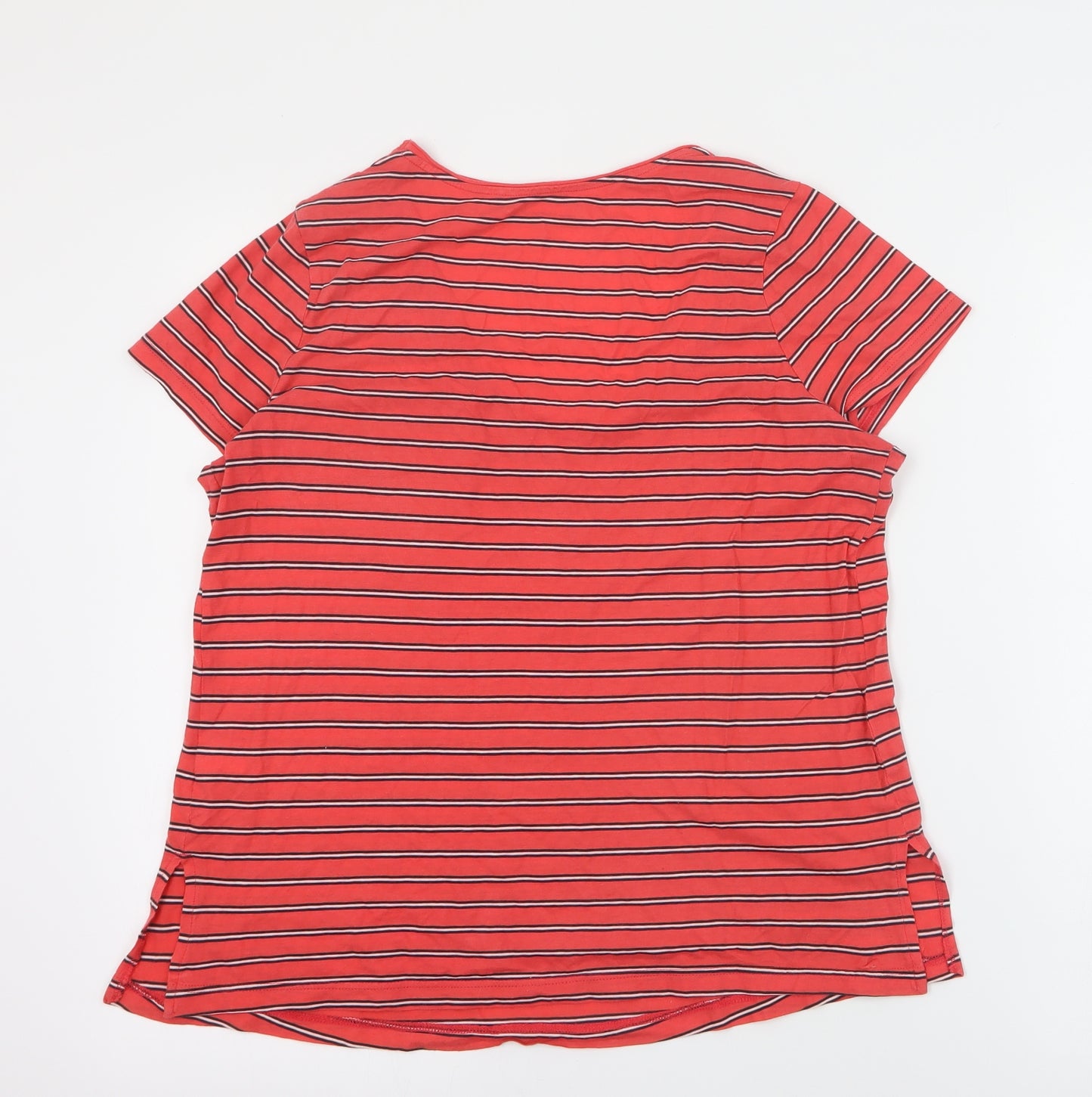 NEXT Womens Red Striped 100% Cotton Basic T-Shirt Size 10 V-Neck