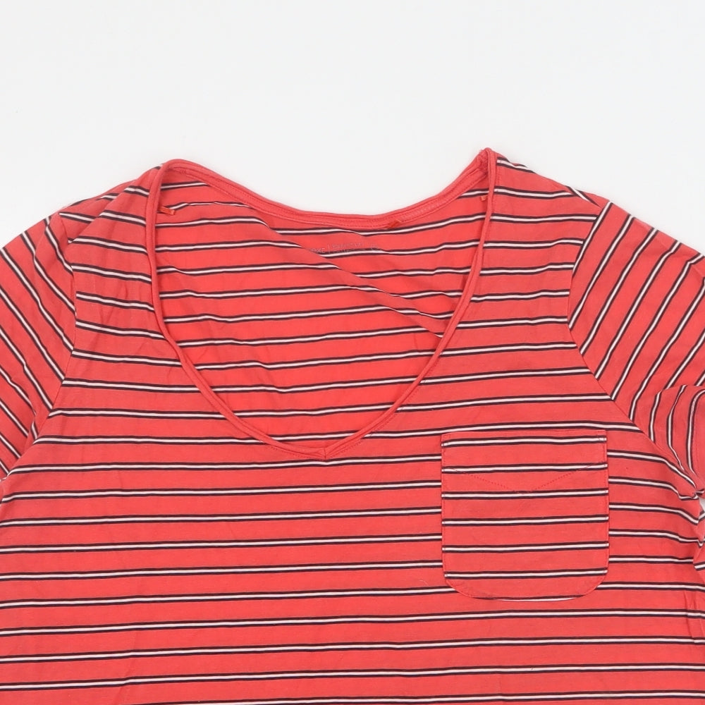 NEXT Womens Red Striped 100% Cotton Basic T-Shirt Size 10 V-Neck