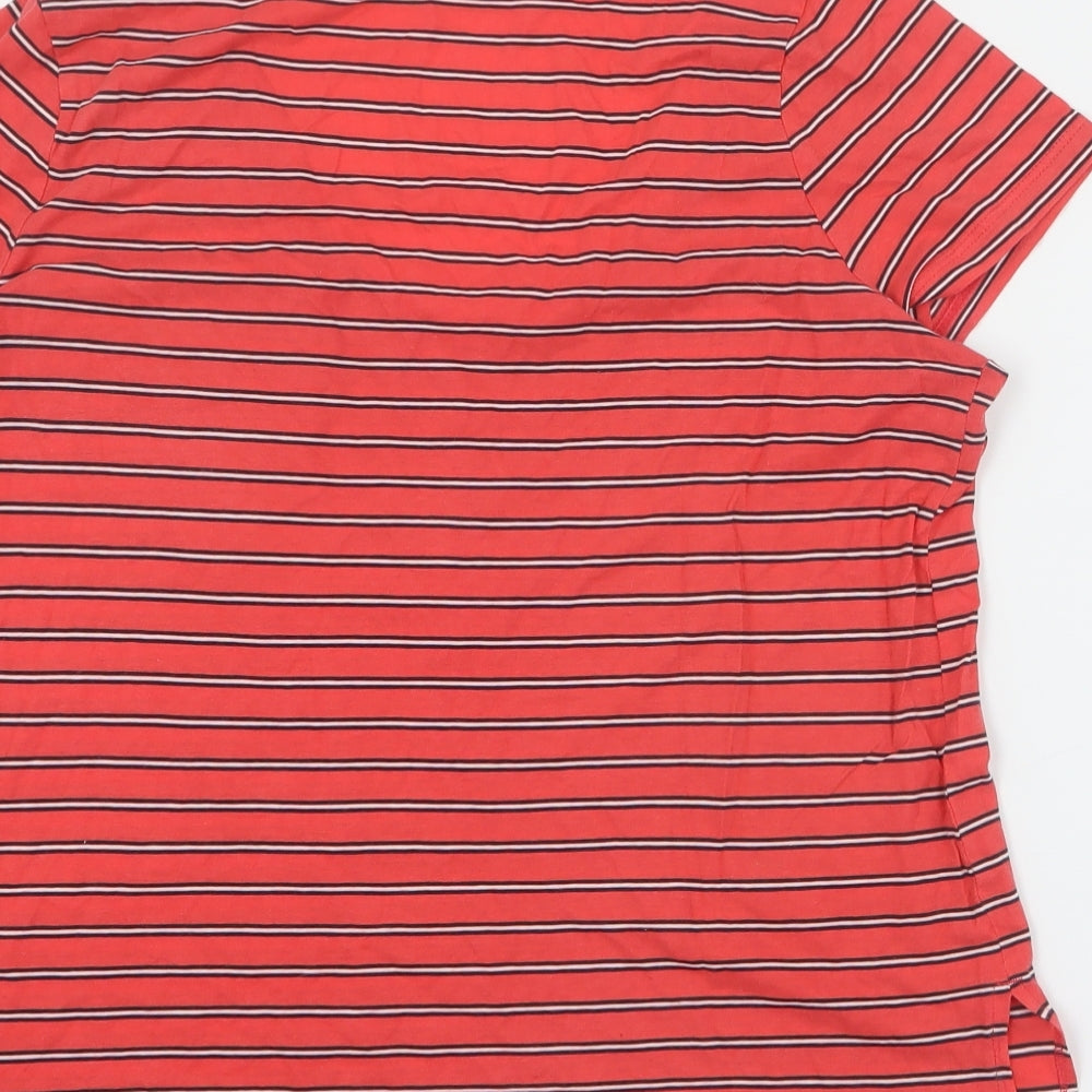 NEXT Womens Red Striped 100% Cotton Basic T-Shirt Size 10 V-Neck