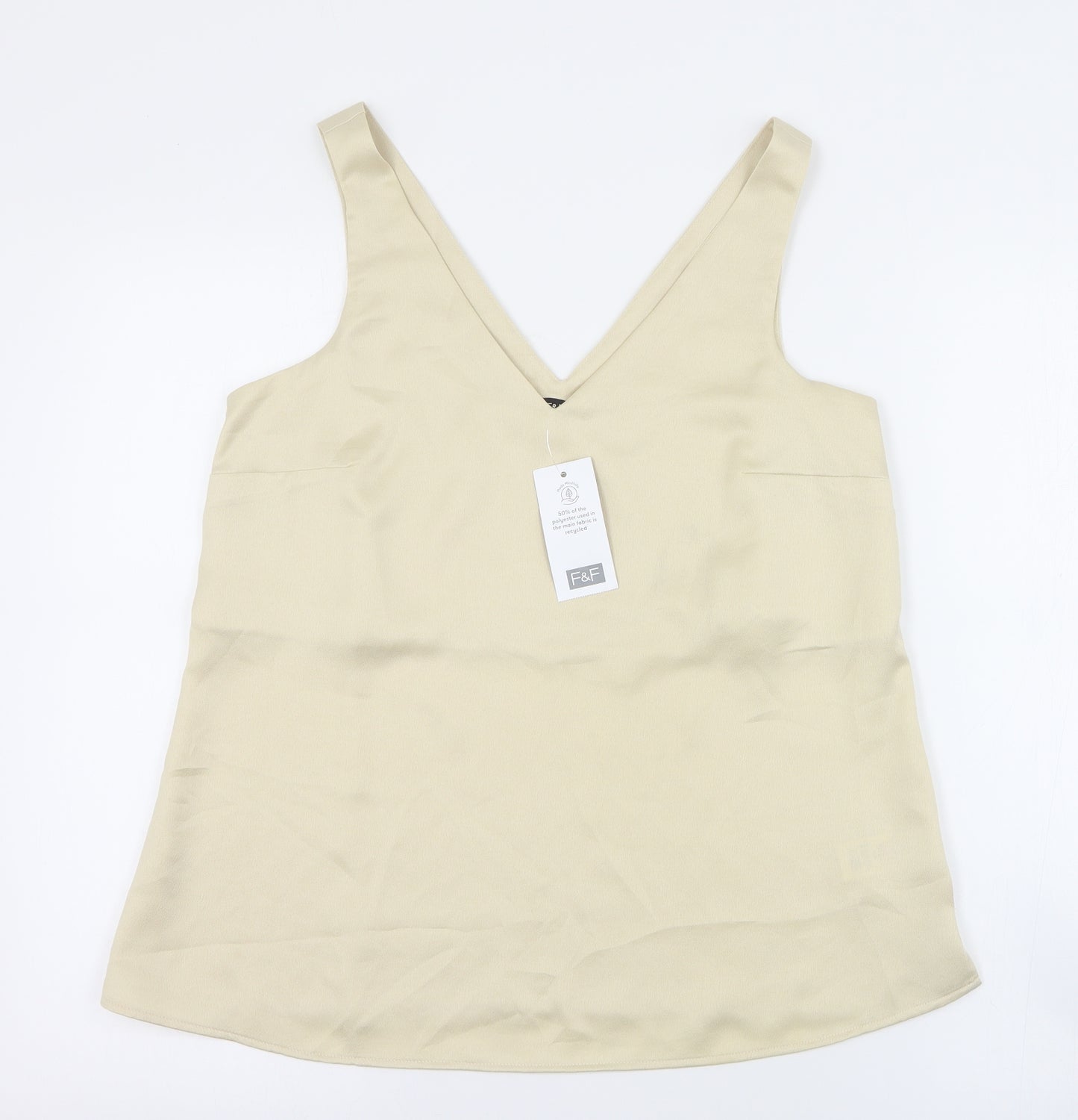 F&F Womens Gold  Polyester Camisole Tank Size 10 V-Neck