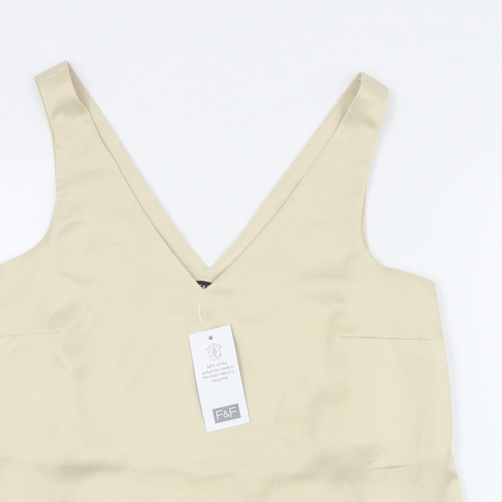 F&F Womens Gold  Polyester Camisole Tank Size 10 V-Neck
