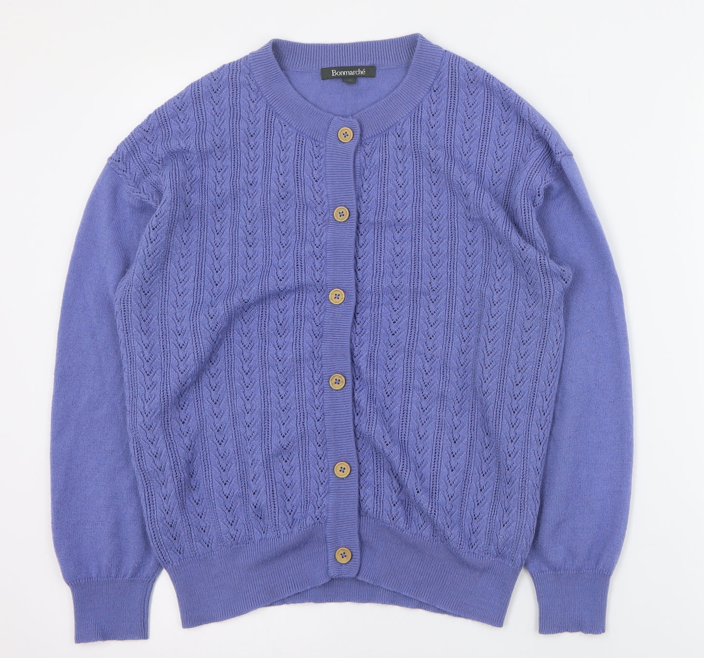 Bonmarche Womens Blue Round Neck  Acrylic Cardigan Jumper Size 12