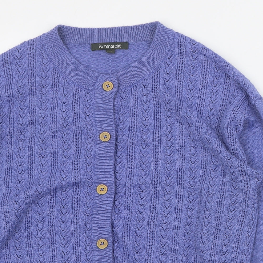 Bonmarche Womens Blue Round Neck  Acrylic Cardigan Jumper Size 12