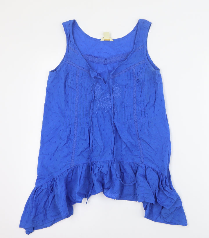 Monsoon Womens Blue  Cotton Basic Tank Size 8 V-Neck
