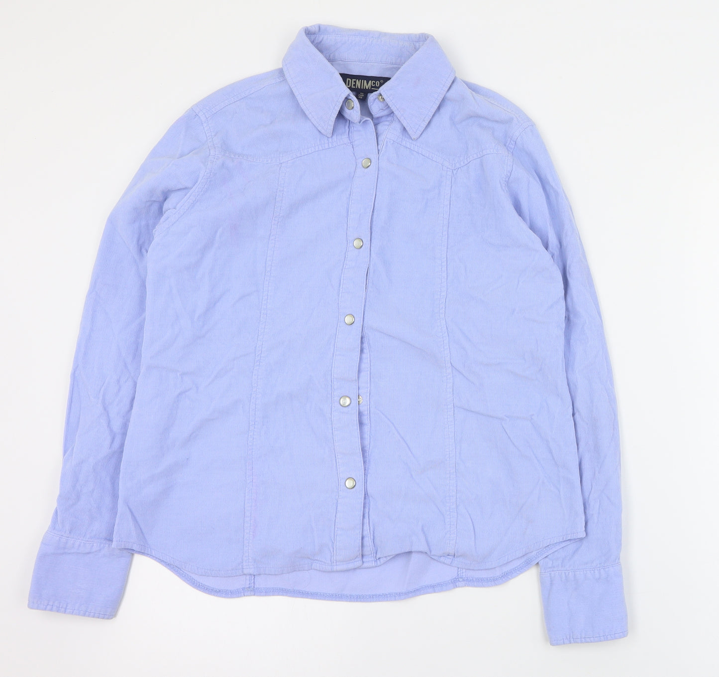 Denim & Co Womens Blue  100% Cotton Basic Button-Up Size 10 Collared