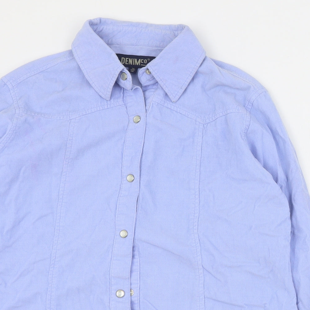 Denim & Co Womens Blue  100% Cotton Basic Button-Up Size 10 Collared